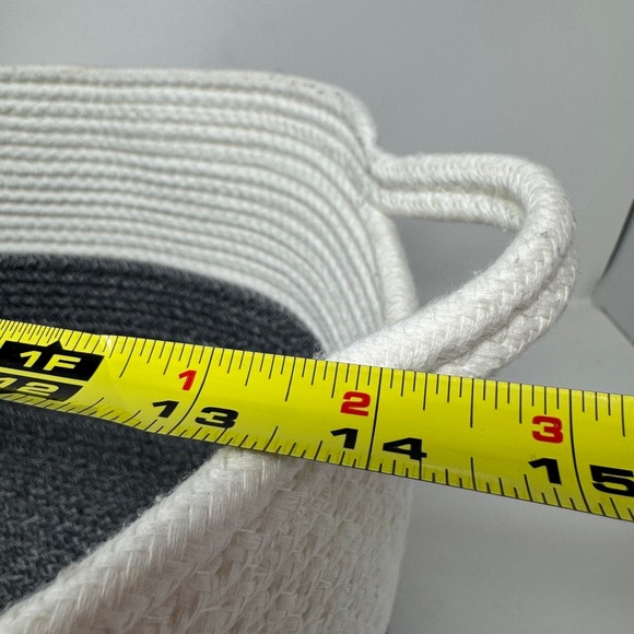 Goodpick Woven Cotton Rope Basket Two Tone Gray White Oval Storage Bin Handle - Picture 4 of 7